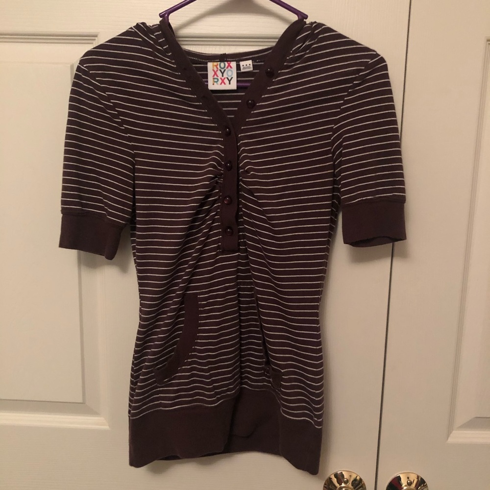Roxy hooded brown and white stipe shirt